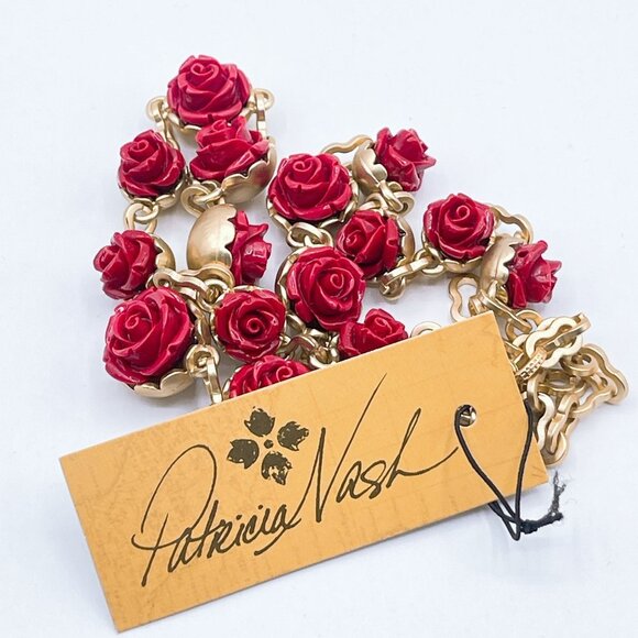 Patricia Nash Jewelry - Patricia Nash Red Rose Gold-Tone Necklace With Chain Link Design